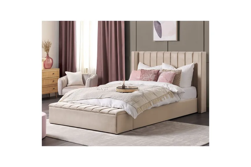 Seng med oppbevaringsbenk Noyers - Beige, 180x200 cm - Møbler - Senger - Sengeramme & sengestamme