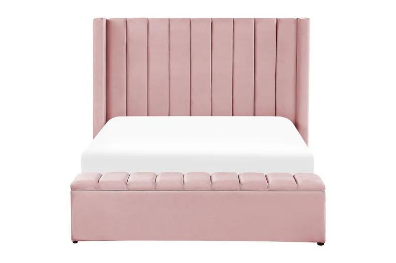 Seng med oppbevaringsbenk Noyers - Rosa, 140x200 cm - Møbler - Senger - Sengeramme & sengestamme