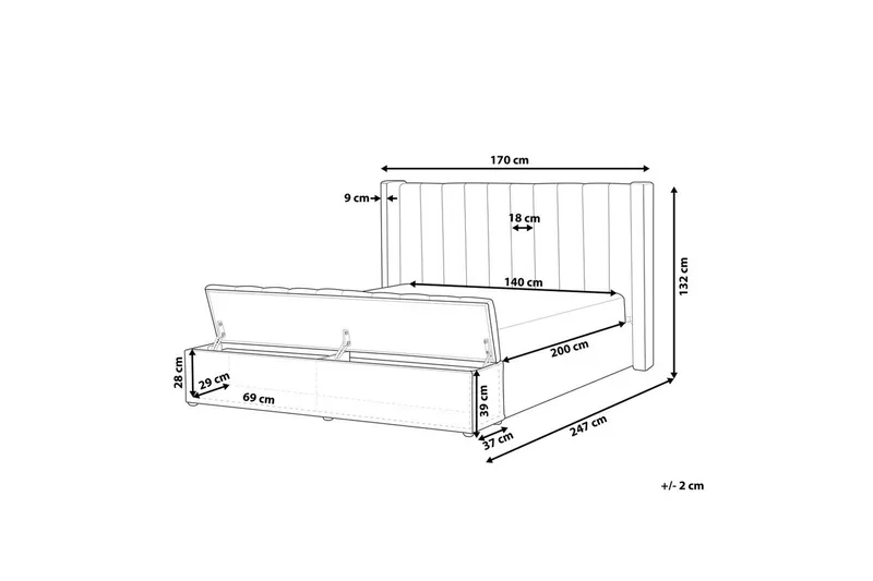 Seng med oppbevaringsbenk Noyers - Rosa, 140x200 cm - Møbler - Senger - Sengeramme & sengestamme