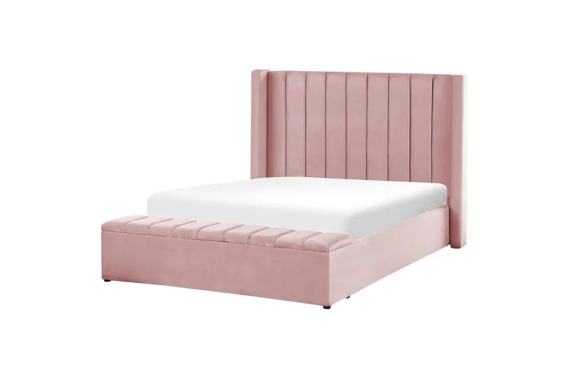 Seng med oppbevaringsbenk Noyers - Rosa, 140x200 cm - Møbler - Senger - Sengeramme & sengestamme