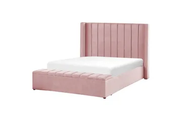 Seng med oppbevaringsbenk Noyers - Rosa, 140x200 cm - Møbler - Senger - Sengeramme & sengestamme
