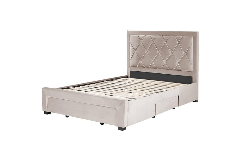 Seng med oppbevaringsskuffer Lievin, Beige, 140x200 cm