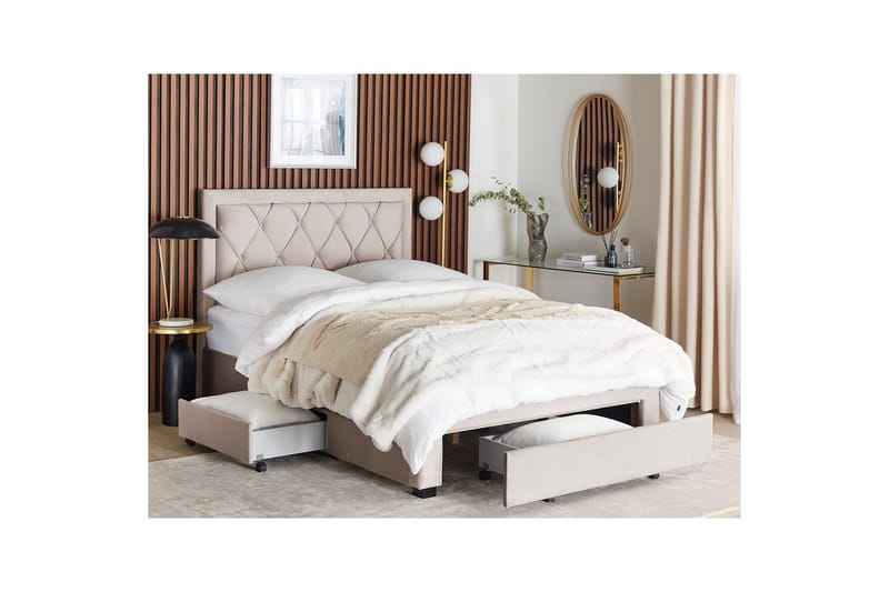 Seng med oppbevaringsskuffer Lievin - Beige, 140x200 cm - Møbler - Senger - Sengeramme & sengestamme