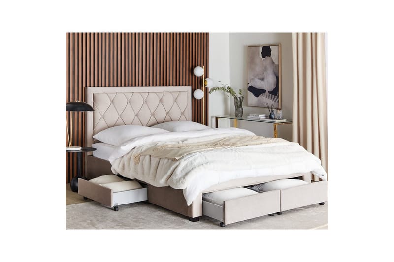 Seng med oppbevaringsskuffer Lievin - Beige, 160x200 cm - Møbler - Senger - Sengeramme & sengestamme