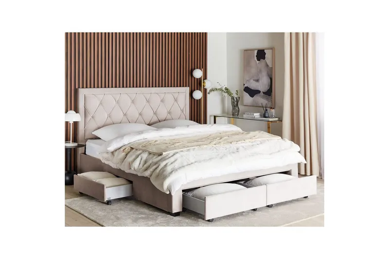 Seng med oppbevaringsskuffer Lievin - Beige, 180x200 cm - Møbler - Senger - Sengeramme & sengestamme