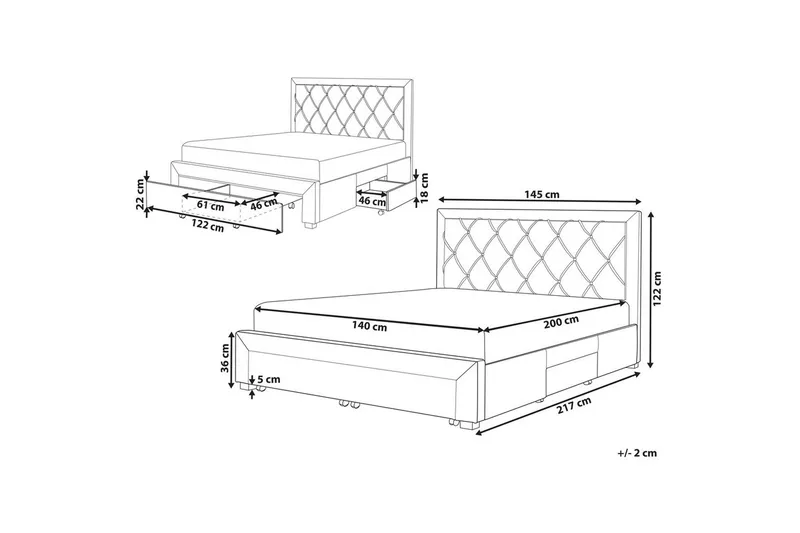 Seng med oppbevaringsskuffer Lievin - Blå, 140x200 cm - Møbler - Senger - Sengeramme & sengestamme