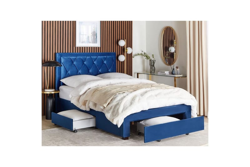 Seng med oppbevaringsskuffer Lievin - Blå, 140x200 cm - Møbler - Senger - Sengeramme & sengestamme