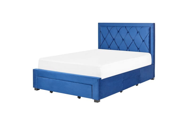 Seng med oppbevaringsskuffer Lievin - Blå, 140x200 cm - Møbler - Senger - Sengeramme & sengestamme