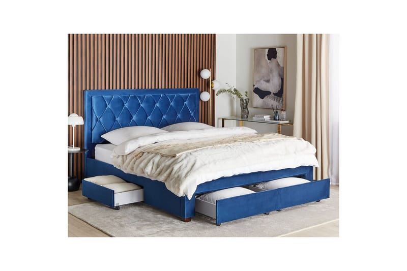 Seng med oppbevaringsskuffer Lievin - Blå, 180x200 cm - Møbler - Senger - Sengeramme & sengestamme