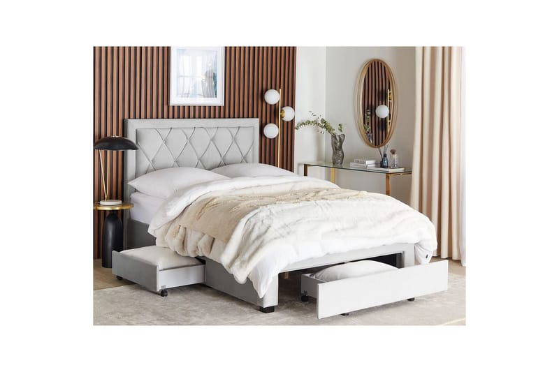 Seng med oppbevaringsskuffer Lievin - Grå, 140x200 cm - Møbler - Senger - Sengeramme & sengestamme