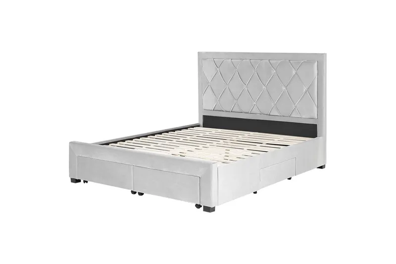 Seng med oppbevaringsskuffer Lievin, Grå, 160x200 cm