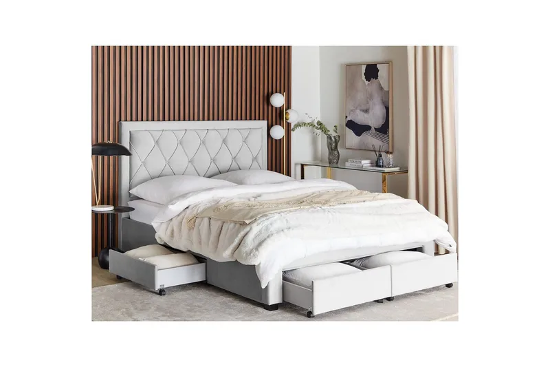 Seng med oppbevaringsskuffer Lievin - Grå, 160x200 cm - Møbler - Senger - Sengeramme & sengestamme