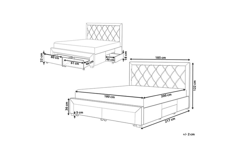 Seng med oppbevaringsskuffer Lievin - Grå, 180x200 cm - Møbler - Senger - Sengeramme & sengestamme