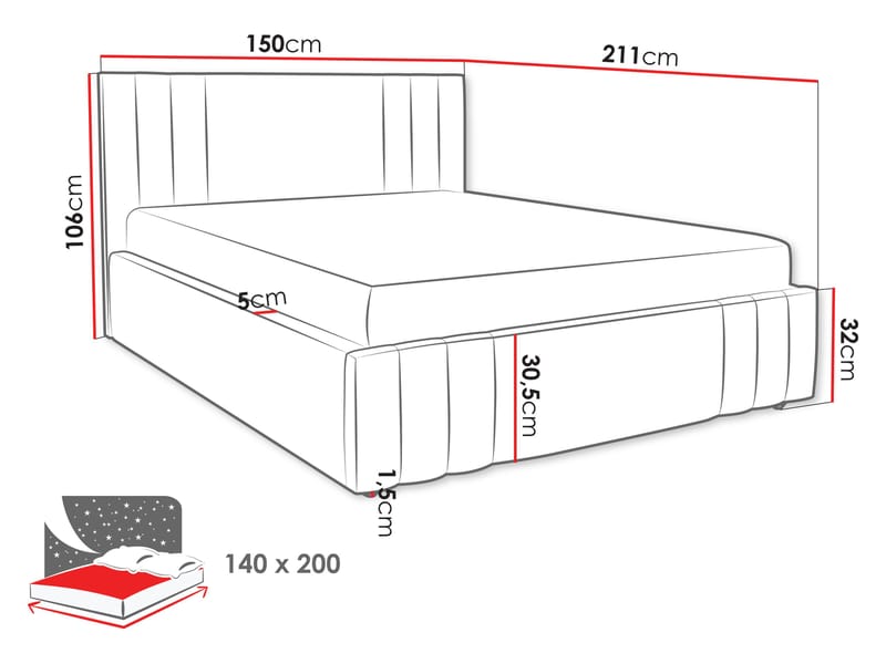 seng Ribo Nazar 225.01 140x200 - beige - Møbler - Senger - Sengeramme & sengestamme