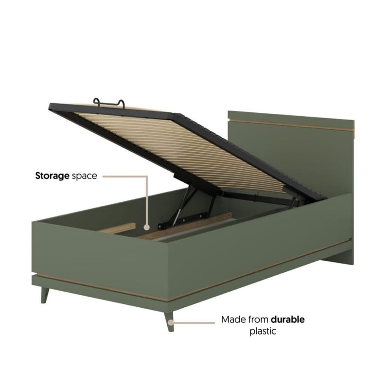 Seng Skandi - 100 cm, Falmet grønn - Oljet eik - Møbler - Senger - Sengeramme & sengestamme