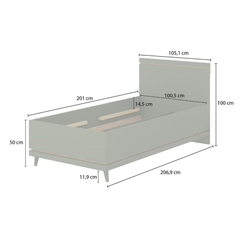 Seng Skandi - 100 cm, Falmet grønn - Oljet eik - Møbler - Senger - Sengeramme & sengestamme