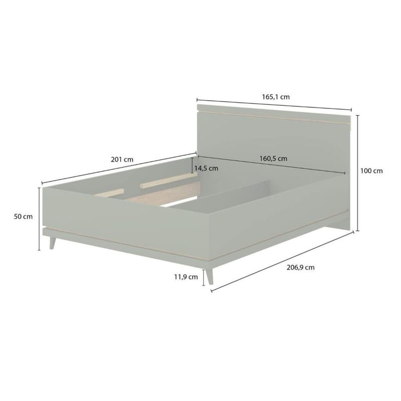 Seng Skandinavisk - 160 cm, Dempet grønn - Oljet eik - Møbler - Senger - Sengeramme & sengestamme