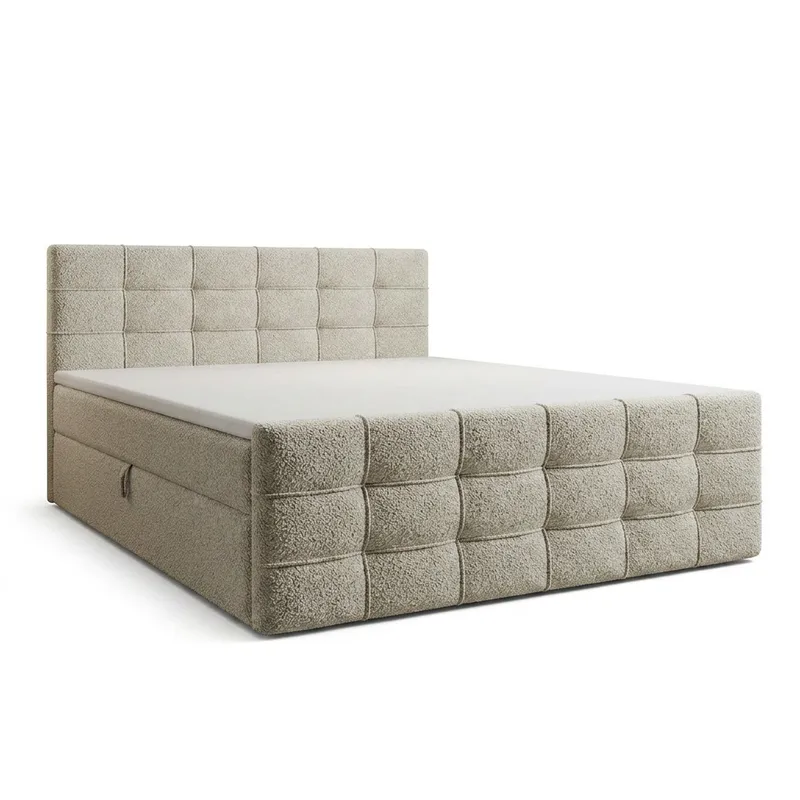 Sengepakke kontinentalseng Elvros 180x200 cm med løfteoppbevaring, Kremet ecru / lys beige