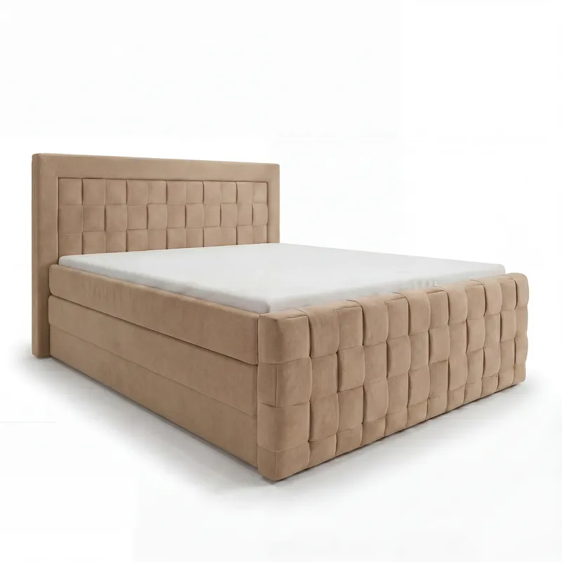 Sengepakke kontinentalseng Ryven 160x200 cm med løfteoppbevaring, kamel/karamell/gyllen beige