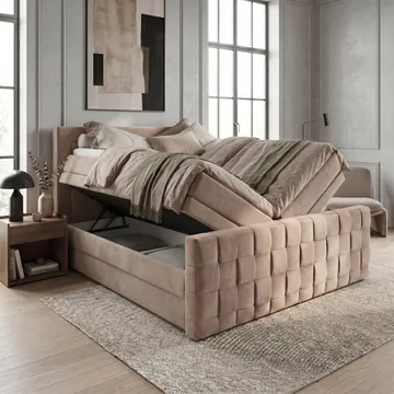 Sengepakke kontinentalseng Ryven 160x200 cm med løfteoppbevaring - varm beige/latte - Møbler - Senger - Kontinentalsenger