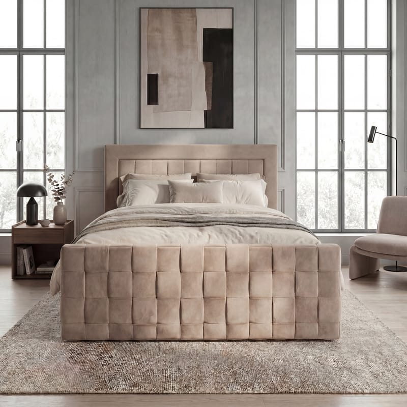 Sengepakke kontinentalseng Ryven 160x200 cm med løfteoppbevaring - varm beige/latte - Møbler - Senger - Kontinentalsenger