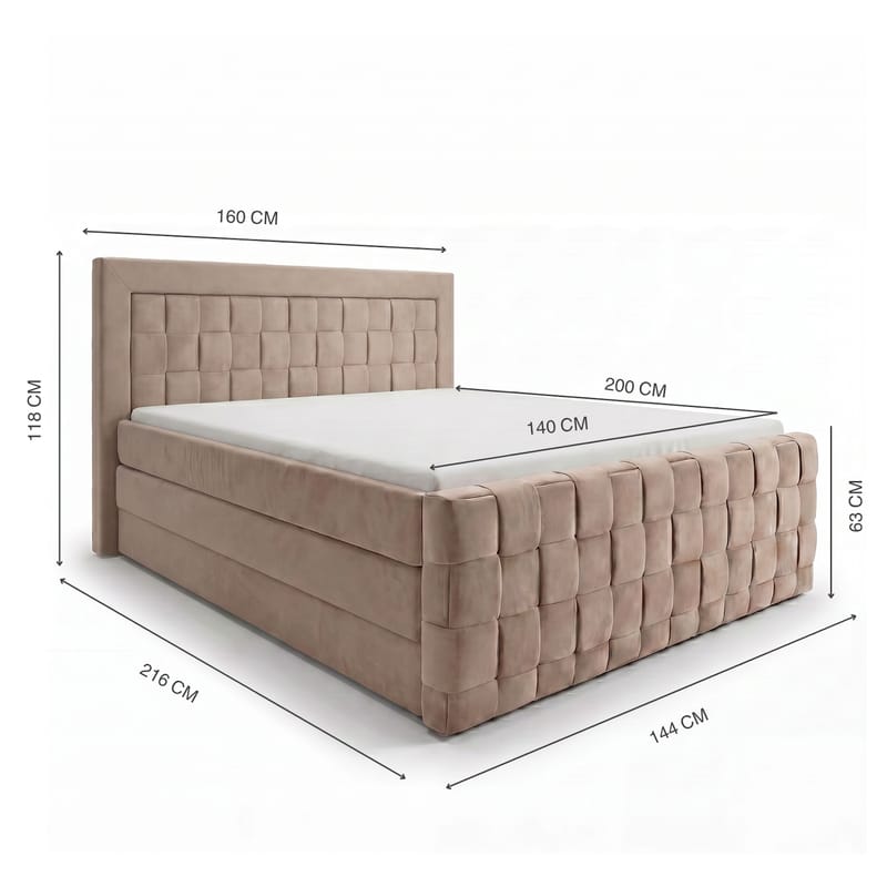 Sengepakke kontinentalseng Ryven 160x200 cm med løfteoppbevaring - varm beige/latte - Møbler - Senger - Kontinentalsenger
