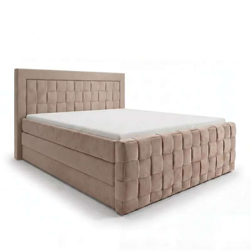 Sengepakke kontinentalseng Ryven 160x200 cm med løfteoppbevaring, varm beige/latte