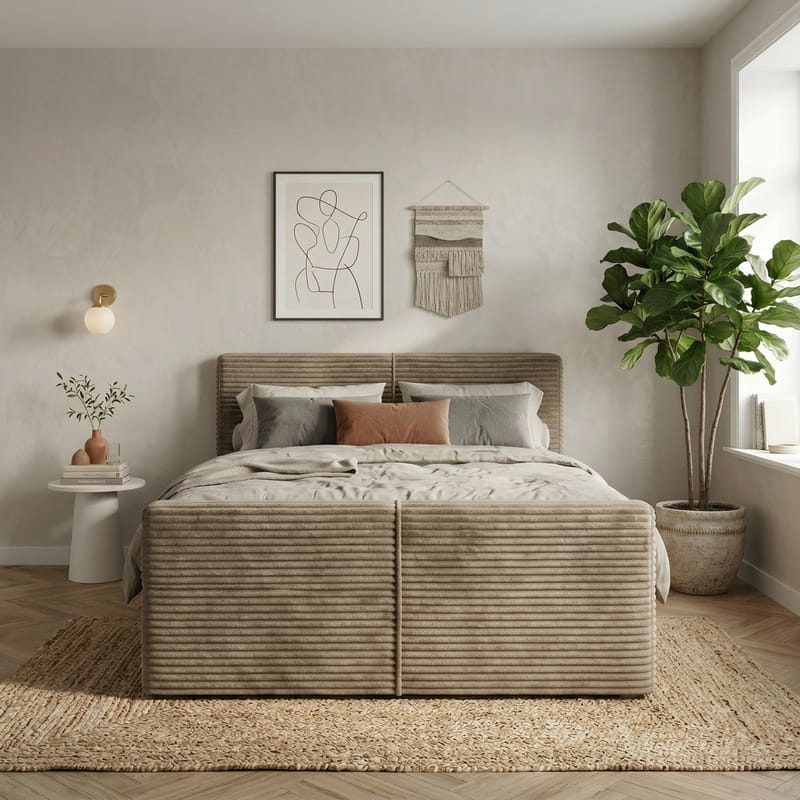 Sengepakke Kontinentalseng Sorvin 160x200 cm med oppbevaring med løftemekanisme - Varm beige - Møbler - Senger - Kontinentalsenger
