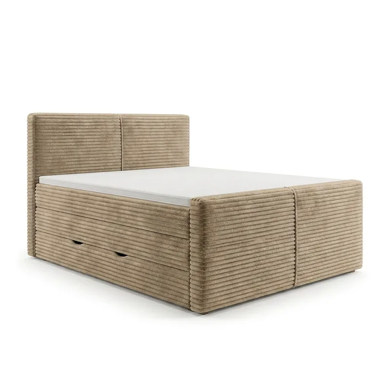 Sengepakke Kontinentalseng Sorvin 180x200 cm med oppbevaring med løftemekanisme, Varm beige