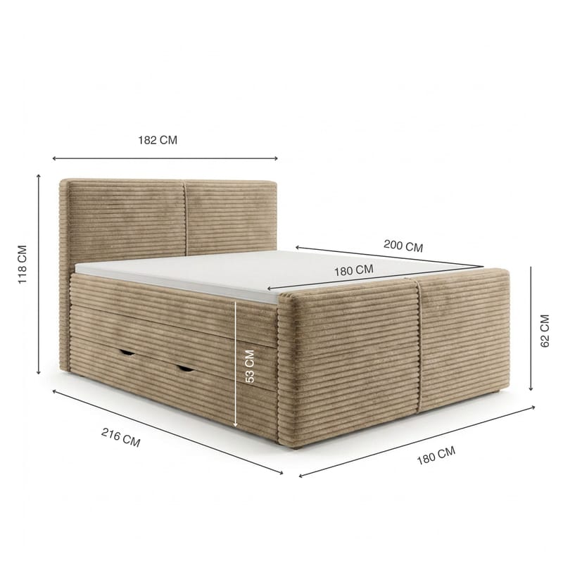 Sengepakke Kontinentalseng Sorvin 180x200 cm med oppbevaring med løftemekanisme - Varm beige - Møbler - Senger - Kontinentalsenger
