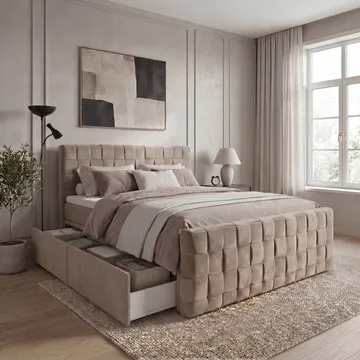 Sengepakke kontinentalseng Tyrosen 140x200 cm med skuffeoppbevaring - varm beige - Møbler - Senger - Kontinentalsenger