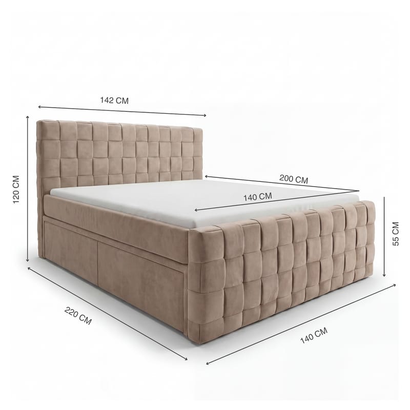 Sengepakke kontinentalseng Tyrosen 140x200 cm med skuffeoppbevaring - varm beige - Møbler - Senger - Kontinentalsenger