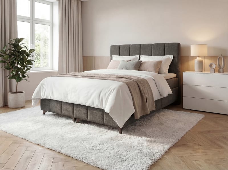 Sengepakke kontinentalseng Vyrosen 160x200 cm med løfteoppbevaring - grå - Møbler - Senger - Kontinentalsenger