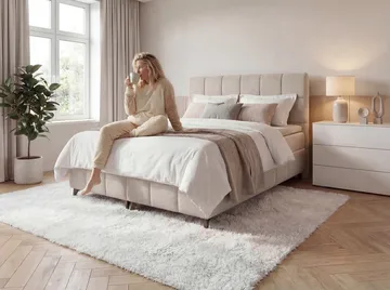 Sengepakke kontinentalseng Vyrosen 160x200 cm med løfteoppbevaring - kremet beige - Møbler - Senger - Kontinentalsenger