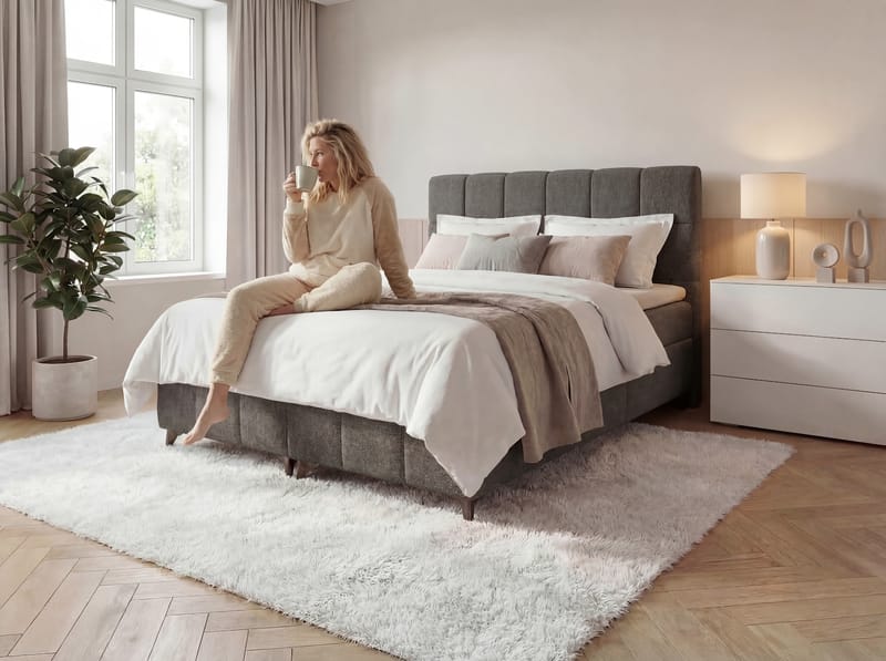 Sengepakke kontinentalseng Vyrosen 180x200 cm med løfteoppbevaring - grå - Møbler - Senger - Kontinentalsenger