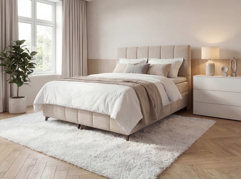 Sengepakke kontinentalseng Vyrosen 180x200 cm med løfteoppbevaring - kremet beige - Møbler - Senger - Kontinentalsenger