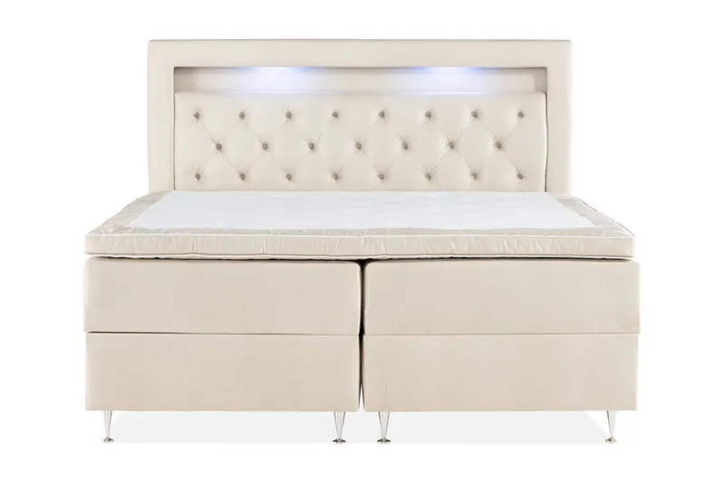 Alessia Komplett Sengpakke med Oppbevaring LED-belysning 160x200 cm - Beige - Møbler - Senger - Seng med oppbevaring