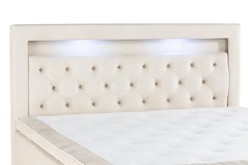 Alessia Komplett Sengpakke med Oppbevaring LED-belysning 180x200 cm - Beige - Møbler - Senger - Seng med oppbevaring