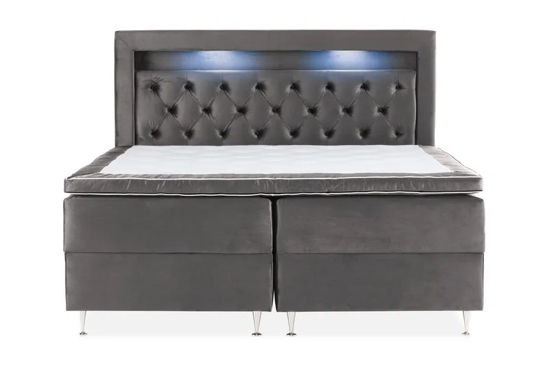 Alessia Komplett Sengpakke med Oppbevaring LED-belysning 180x200 cm, Mørkgrå Fløyel