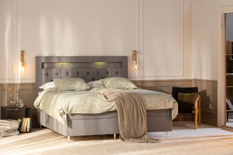 Alessia Oppbevaringsseng med LED-belysning 160x200 - Grå - Møbler - Senger - Seng med oppbevaring