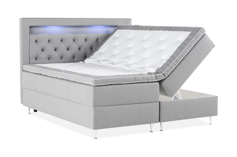 Alessia Oppbevaringsseng med LED-belysning 160x200 - Grå - Møbler - Senger - Seng med oppbevaring