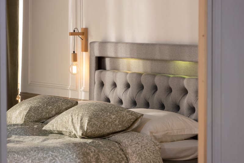 Alessia Oppbevaringsseng med LED-belysning 160x200 - Grå - Møbler - Senger - Seng med oppbevaring