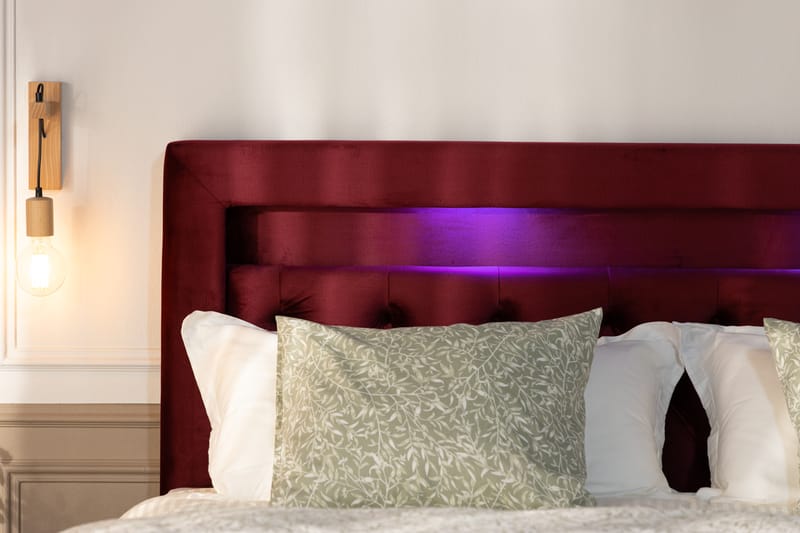 Alessia Oppbevaringsseng med LED-belysning 160x200 - Rød - Enkeltsenger - Seng med oppbevaring - Dobbeltseng med oppbevaring - Enkeltseng med oppbevaring - Dobbeltsenger - Familieseng