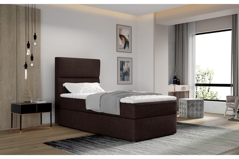 Arcore Oppbevaringsseng 90x200 cm Vertikal Søm - Brun - Møbler - Senger - Seng med oppbevaring