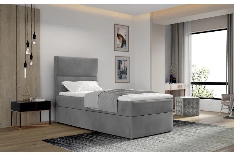 Arcore Oppbevaringsseng 90x200 cm Vertikal Søm - Grå - Møbler - Senger - Seng med oppbevaring