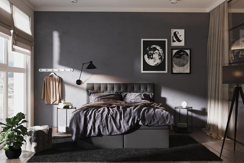 Boxy Box Bed 120x200 cm - Svart/Grå - Møbler - Senger - Komplett sengepakke