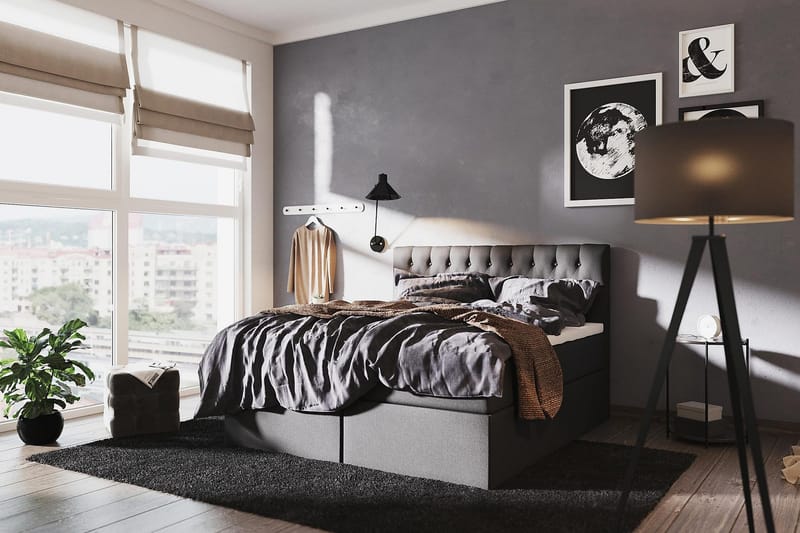 Boxy Box Bed 120x200 cm - Svart/Grå - Møbler - Senger - Komplett sengepakke
