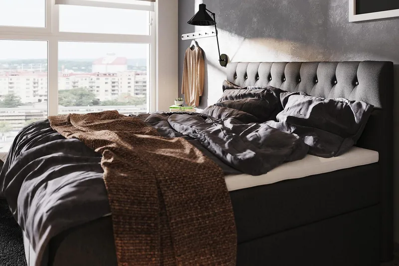 Boxy Box Bed 160x200 cm - Svart/Grå - Møbler - Senger - Komplett sengepakke