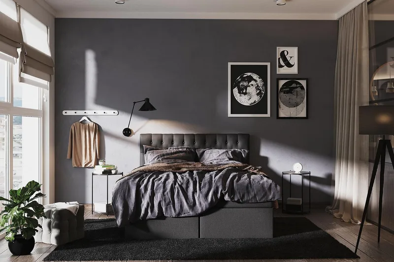 Boxy Box Bed 160x200 cm - Svart/Grå - Møbler - Senger - Komplett sengepakke