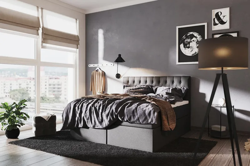 Boxy Box Bed 160x200 cm - Svart/Grå - Møbler - Senger - Komplett sengepakke